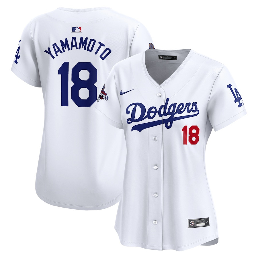 Yoshinobu Yamamoto 18 Los Angeles Dodgers Women's 2024 World Series Champions Home Limited Baseball Jersey - White 