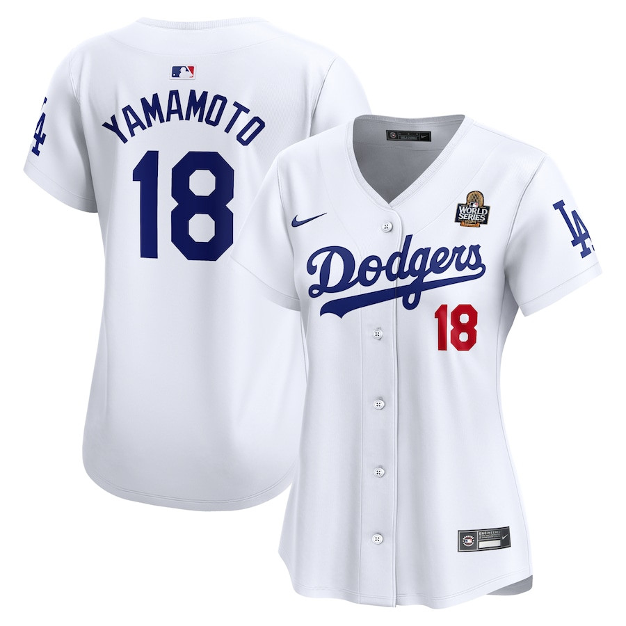 Yoshinobu Yamamoto 18 Los Angeles Dodgers Women's 2024 World Series Limited Player Baseball Jersey - White 