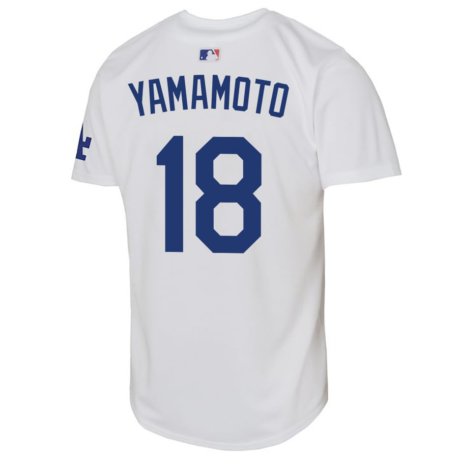 Alternative view of Yoshinobu Yamamoto 18 Los Angeles Dodgers YOUTH Home Baseball Jersey - White 
