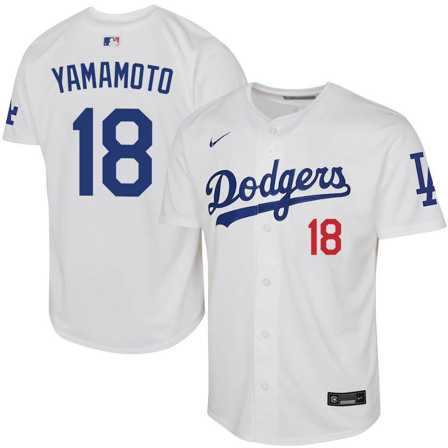 Yoshinobu Yamamoto 18 Los Angeles Dodgers YOUTH Home Baseball Jersey - White 