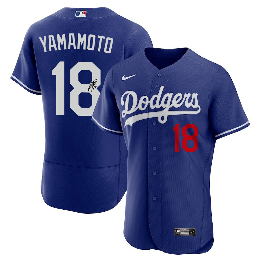 Yoshinobu Yamamoto 18 Signed Los Angeles Dodgers Alternate ELITE Men Baseball Jersey - Royal 