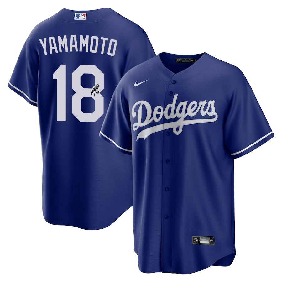 Yoshinobu Yamamoto 18 Signed Los Angeles Dodgers Alternate Men Baseball Jersey - Royal 