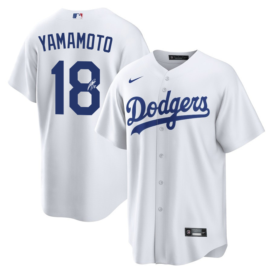 Yoshinobu Yamamoto 18 Signed Los Angeles Dodgers Home Men Baseball Jersey - White 