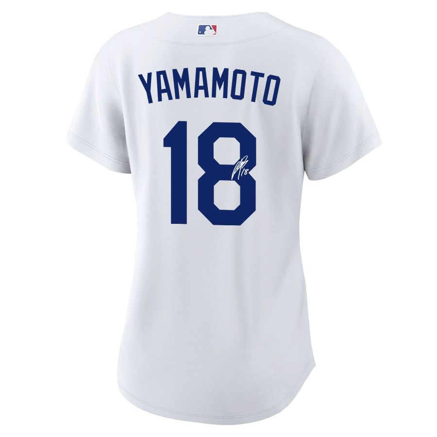 Alternative view of Yoshinobu Yamamoto 18 Signed Los Angeles Dodgers Home Women Baseball Jersey - White 