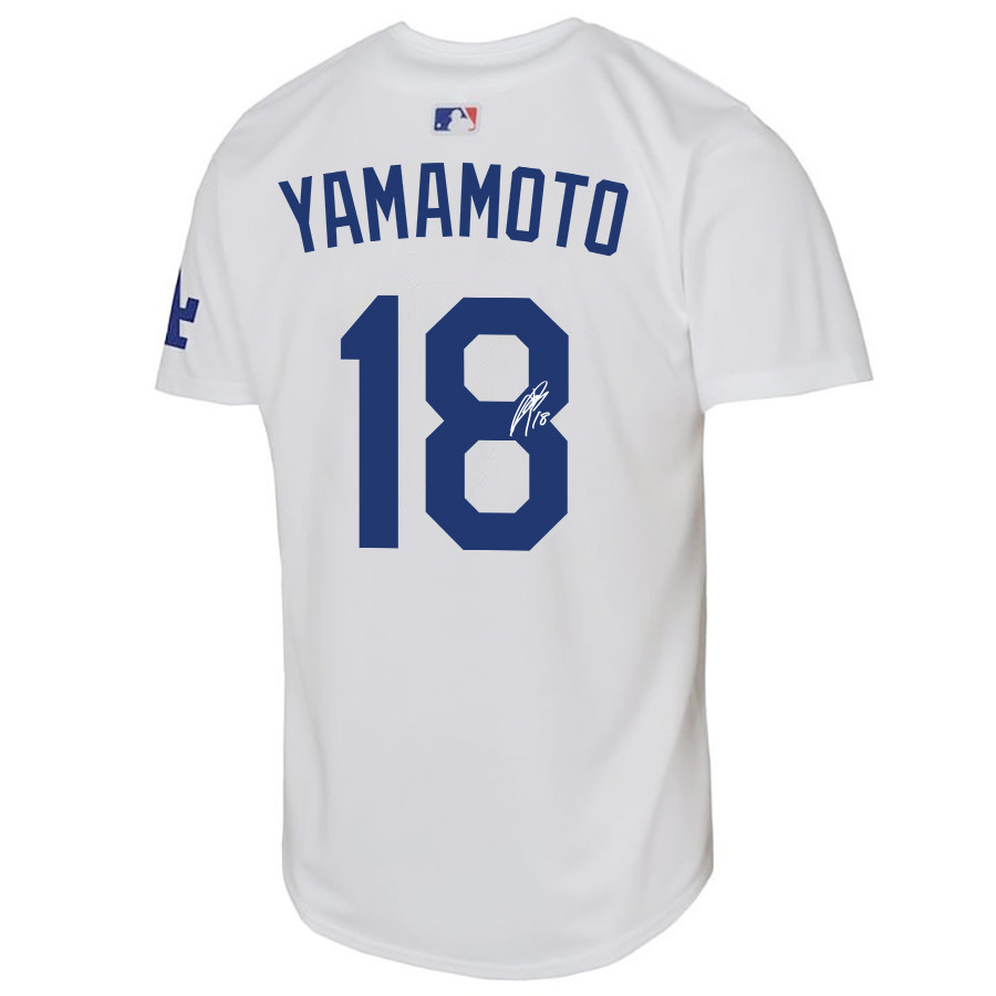 Alternative view of Yoshinobu Yamamoto 18 Signed Los Angeles Dodgers YOUTH Home Baseball Jersey - White 