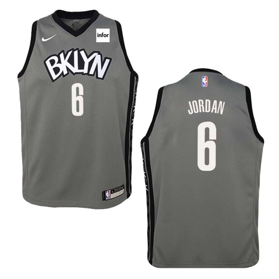 Youth 2019-20 Brooklyn Nets #6 Deandre Jordan Statement Swingman Basketball Jersey - Gray