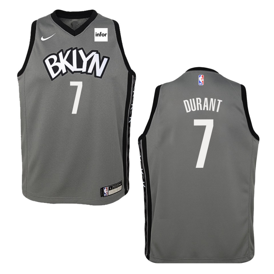 Youth 2019-20 Brooklyn Nets #7 Kevin Durant Statement Swingman Basketball Jersey - Gray