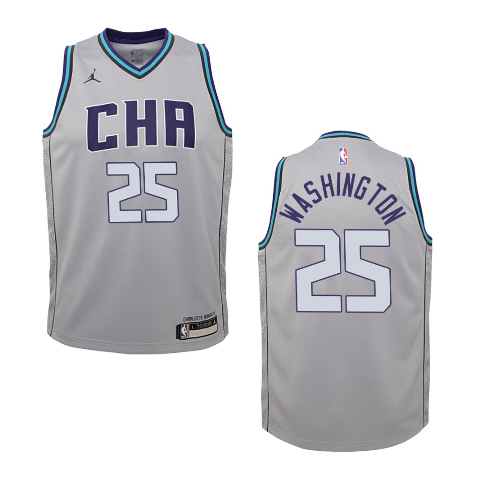 Youth 2019-20 Charlotte Hornets #25 P.j. Washington City Edition Swingman Basketball Jersey - Gray