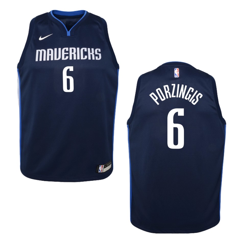 Youth 2019-20 Dallas Mavericks #6 Kristaps Porzingis Statement Swingman Basketball Jersey - Navy