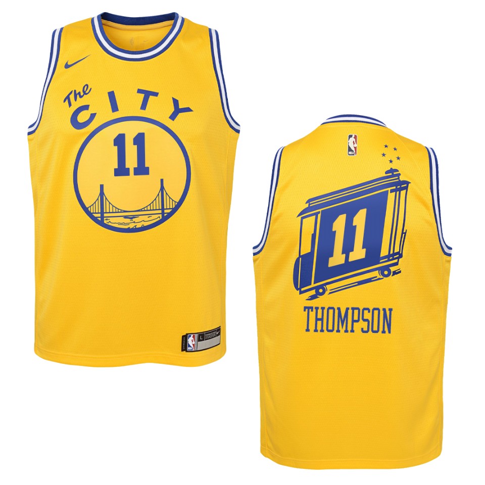 Youth 2019-20 Golden State Warriors #11 Klay Thompson Hardwood Classics Swingman Basketball Jersey - Yellow