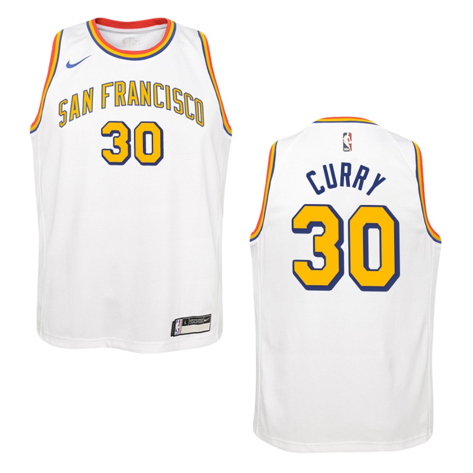 Youth 2019-20 Golden State Warriors #30 Stephen Curry Hardwood Classics Swingman Basketball Jersey - White