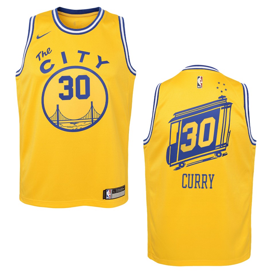 Youth 2019-20 Golden State Warriors #30 Stephen Curry Hardwood Classics Swingman Basketball Jersey - Yellow