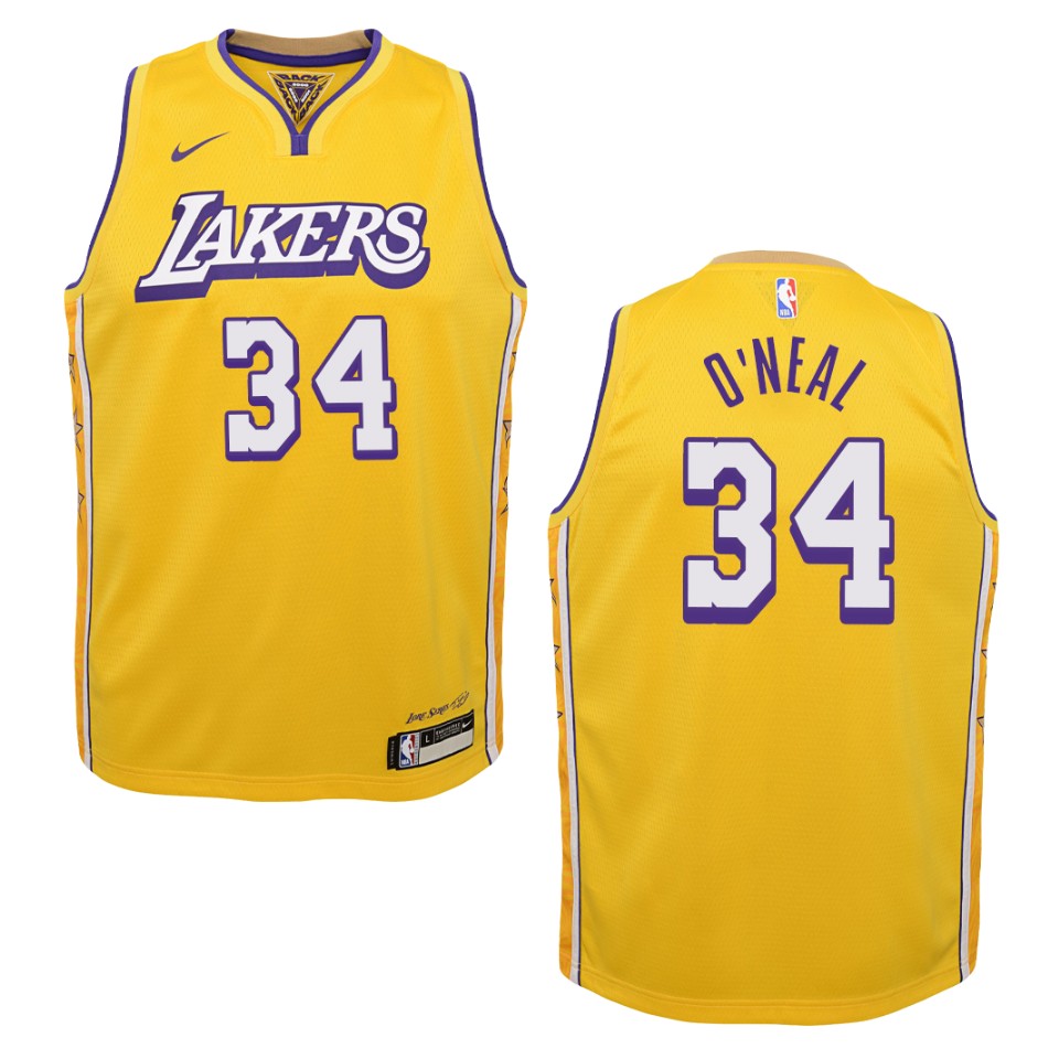 Youth 2019-20 Los Angeles Lakers #34 Shaquille O'neal City Swingman Basketball Jersey - Gold