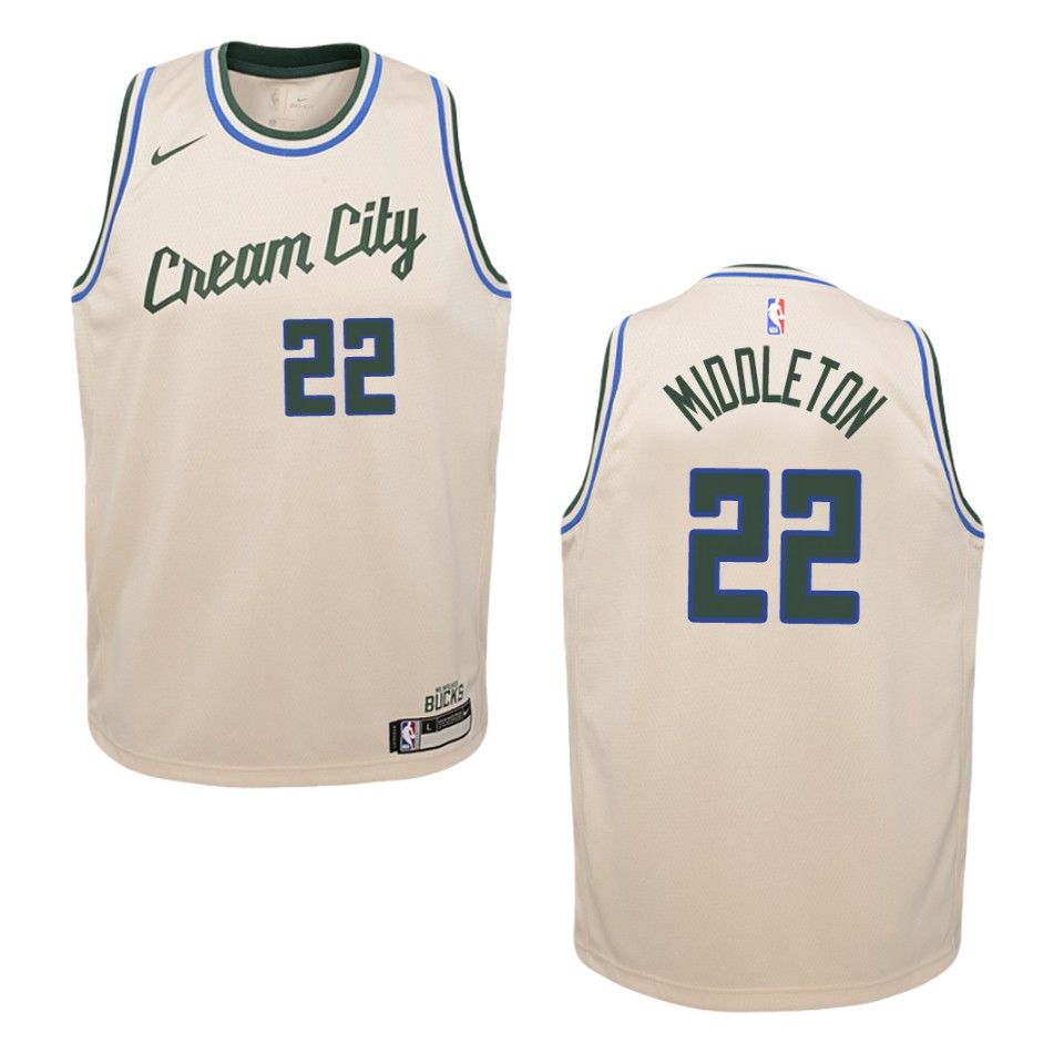 Youth 2019-20 Milwaukee Bucks #22 Khris Middleton City Swingman Basketball Jersey - Cream