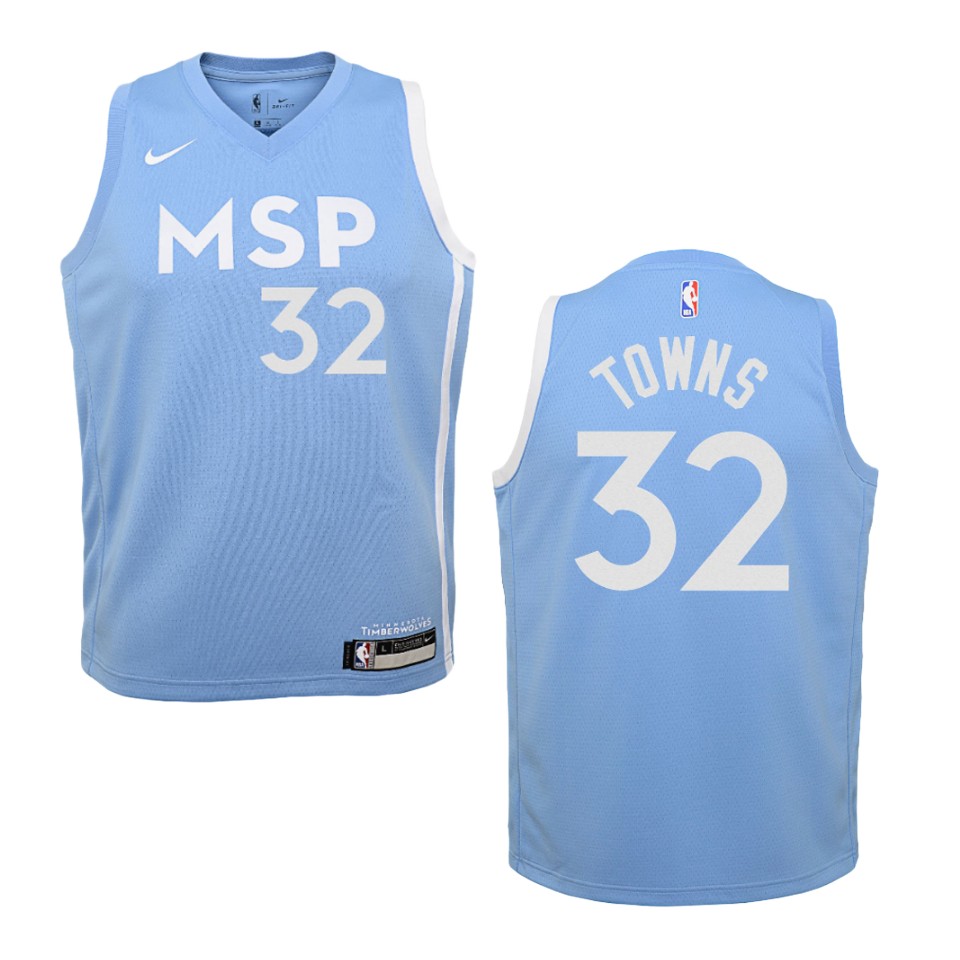 Youth 2019-20 Minnesota Timberwolves #32 Karl-anthony Towns City Edition Swingman Basketball Jersey - Blue