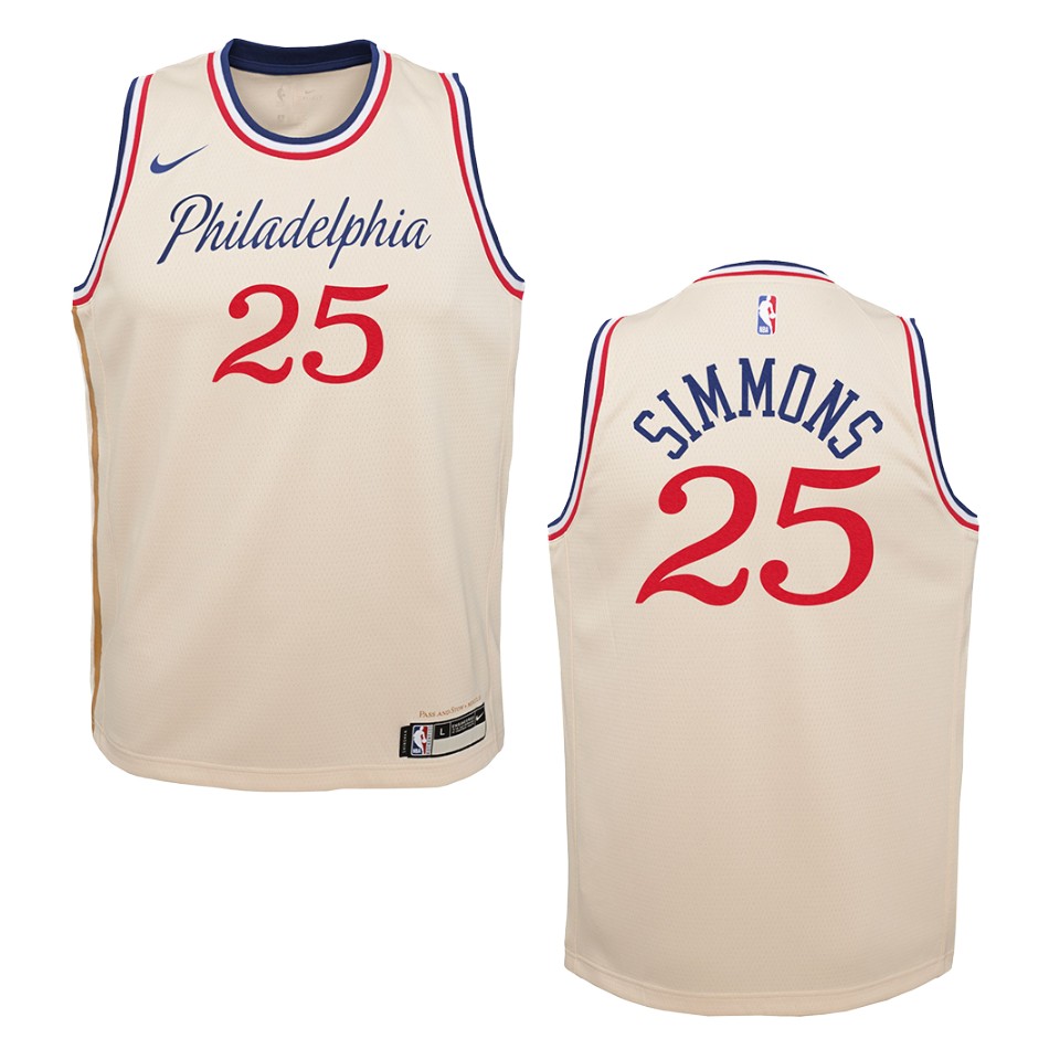 Youth 2019-20 Philadelphia 76ers #25 Ben Simmons City Swingman Basketball Jersey - Cream White