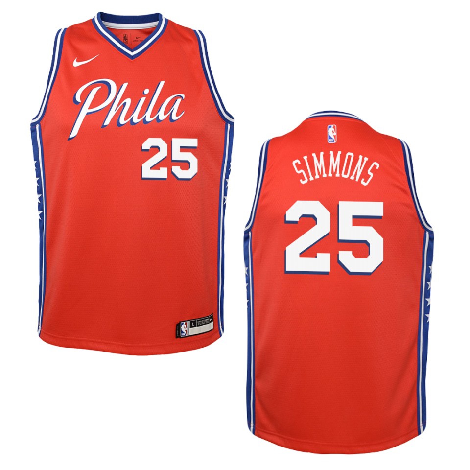 Youth 2019-20 Philadelphia 76ers #25 Ben Simmons Statement Swingman Basketball Jersey - Red