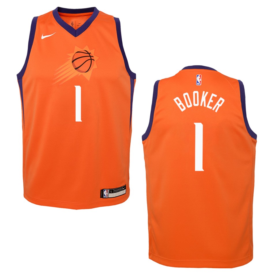 Youth 2019-20 Phoenix Suns #1 Devin Booker Statement Swingman Basketball Jersey - Orange