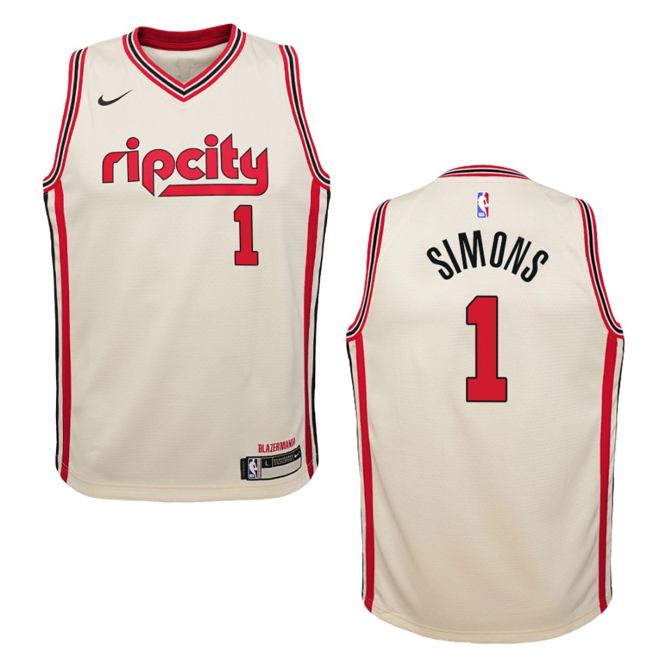 Youth 2019-20 Portland Trail Blazers #1 Anfernee Simons City Swingman Basketball Jersey - Cream