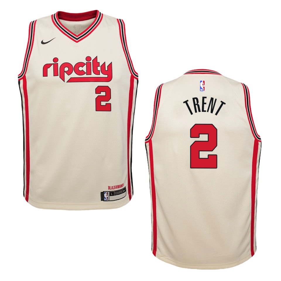 Youth 2019-20 Portland Trail Blazers #2 Gary Trent City Swingman Basketball Jersey - Cream