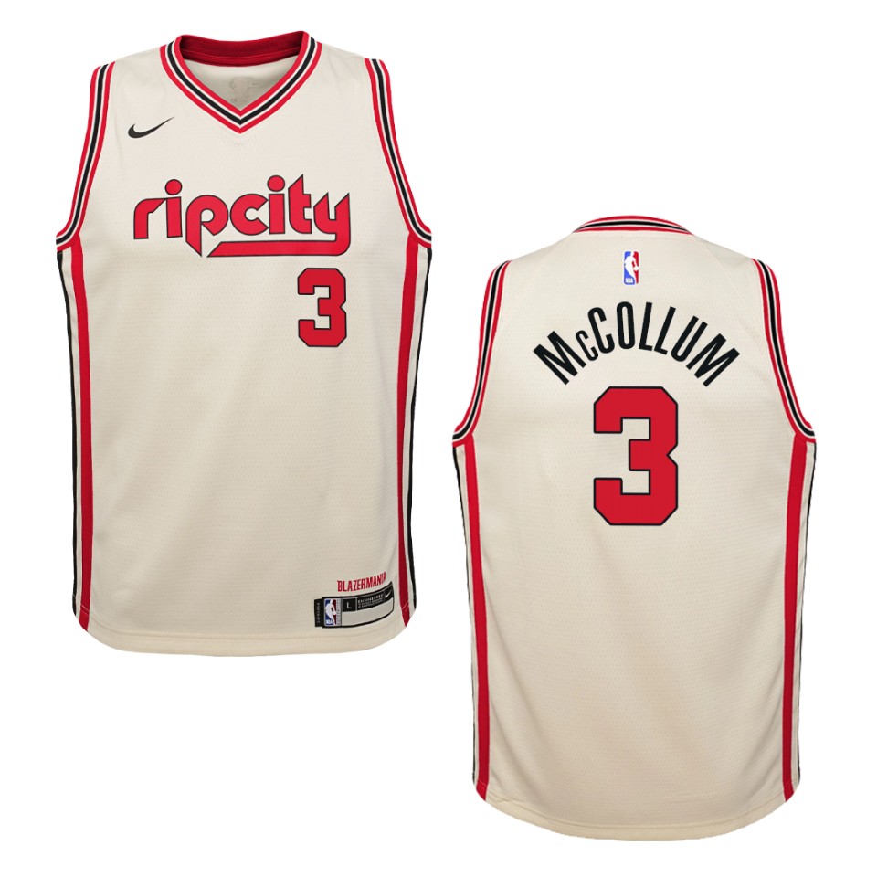 Youth 2019-20 Portland Trail Blazers #3 C.j. Mccollum City Swingman Basketball Jersey - Cream