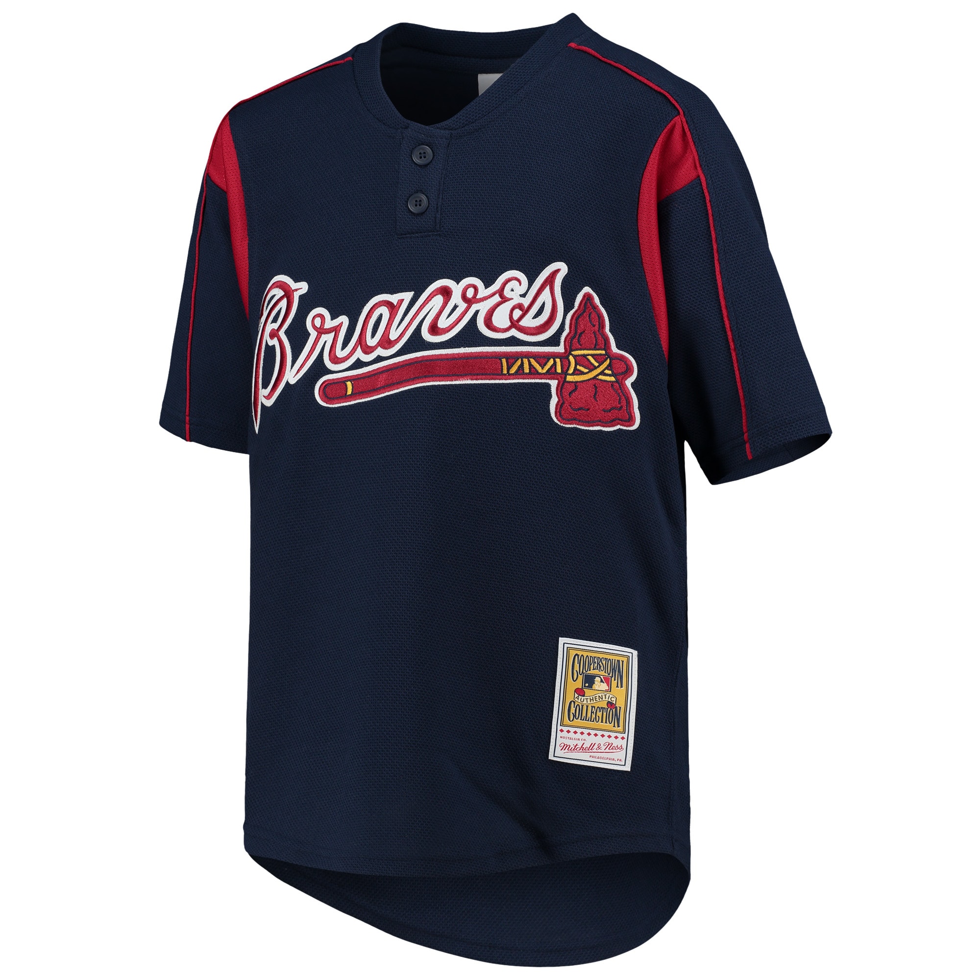 Alternative view of Youth Atlanta Braves Chipper Jones Mitchell & Ness Navy Cooperstown Collection Mesh Batting Practice Baseball Jersey - JS402