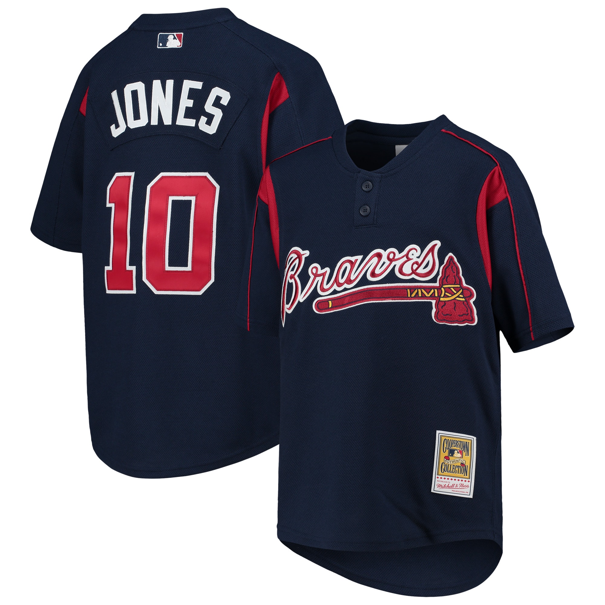 Youth Atlanta Braves Chipper Jones Mitchell & Ness Navy Cooperstown Collection Mesh Batting Practice Baseball Jersey - JS402
