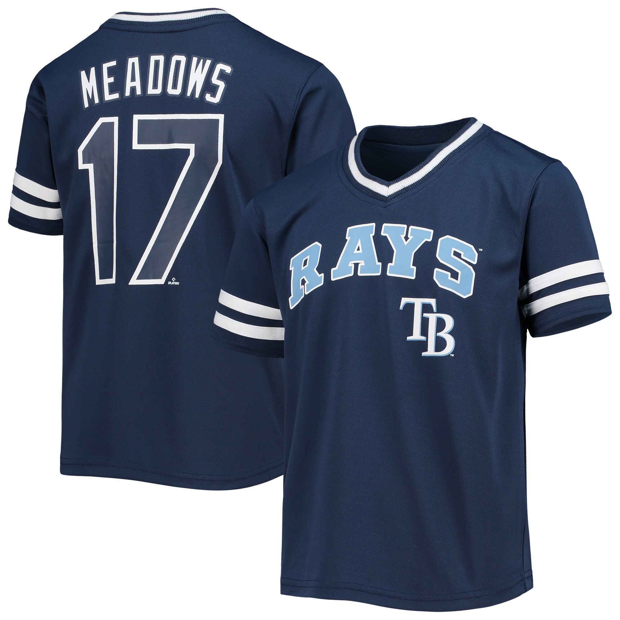 Youth Austin Meadows Navy Tampa Bay Rays Player Logo Baseball Jersey