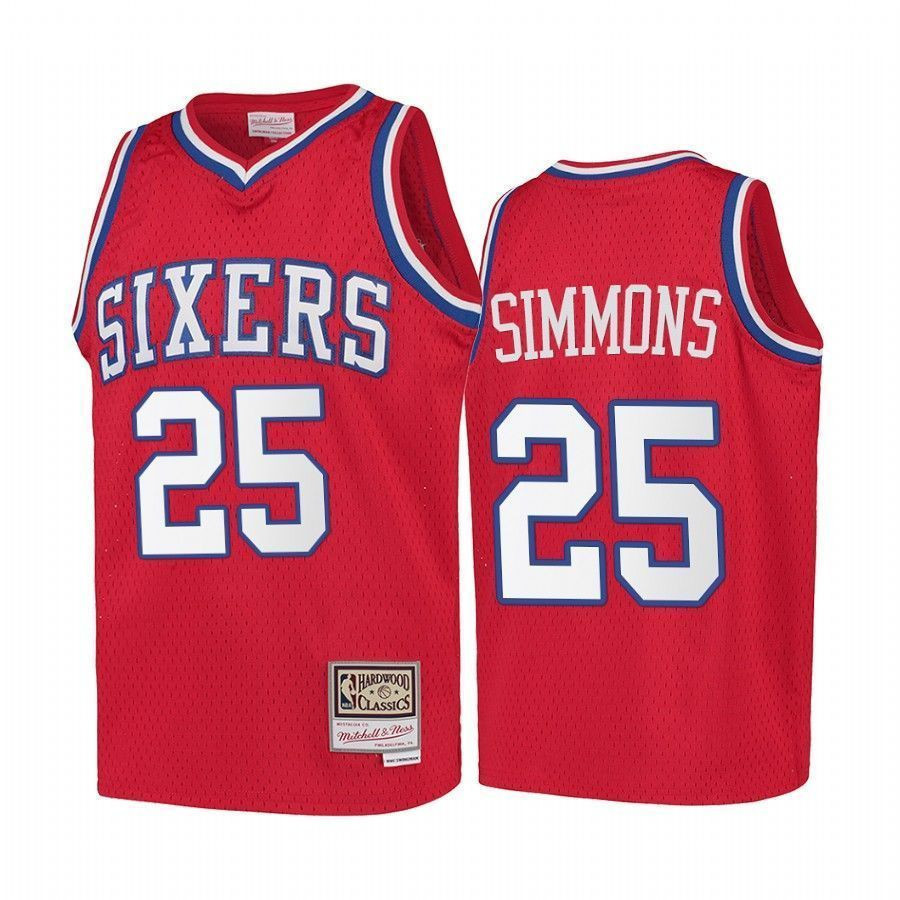 Youth Ben Simmons Philadelphia 76ers Hardwood Classics Kids Basketball Jersey - Red - JS349 