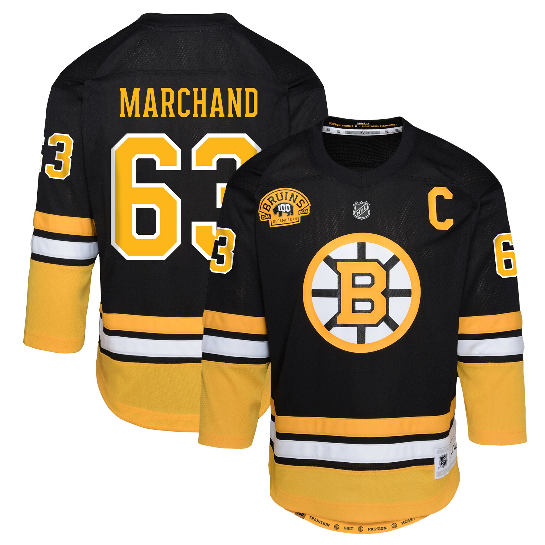 Youth Boston Bruins Brad Marchand Black 100th Anniversary Player Hockey Jersey - JS924 