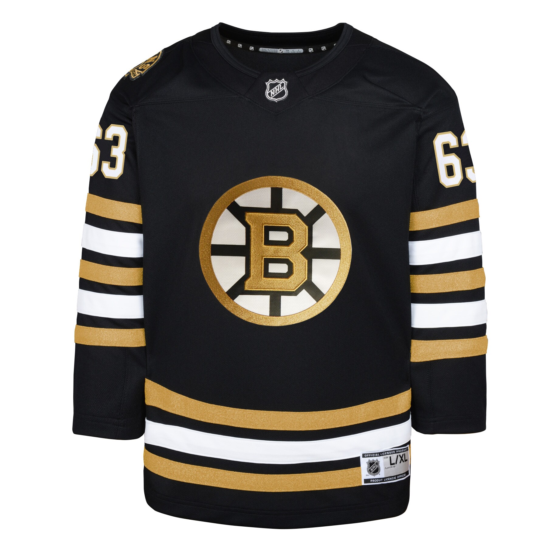 Alternative view of Youth Boston Bruins Brad Marchand Black 100th Anniversary Premier Player Hockey Jersey - JS378 