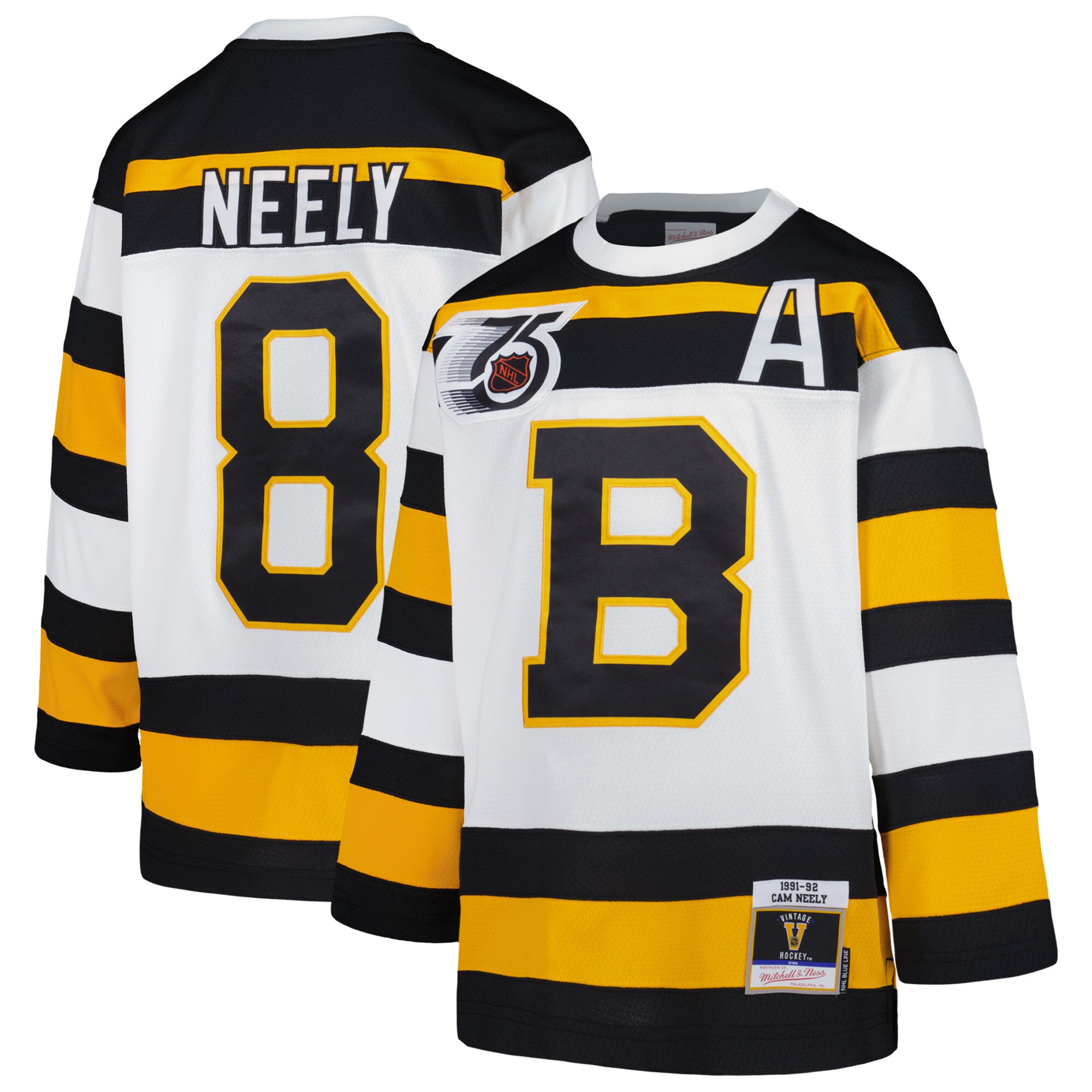 Youth Boston Bruins Cam Neely Mitchell & Ness White 1991 Blue Line Player Hockey Jersey - JS228 