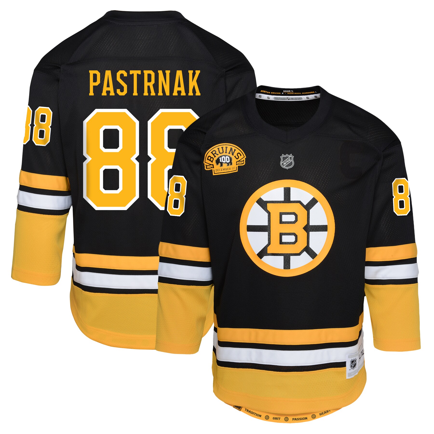 Youth Boston Bruins David Pastrnak Black 100th Anniversary Player Hockey Jersey - JS793 