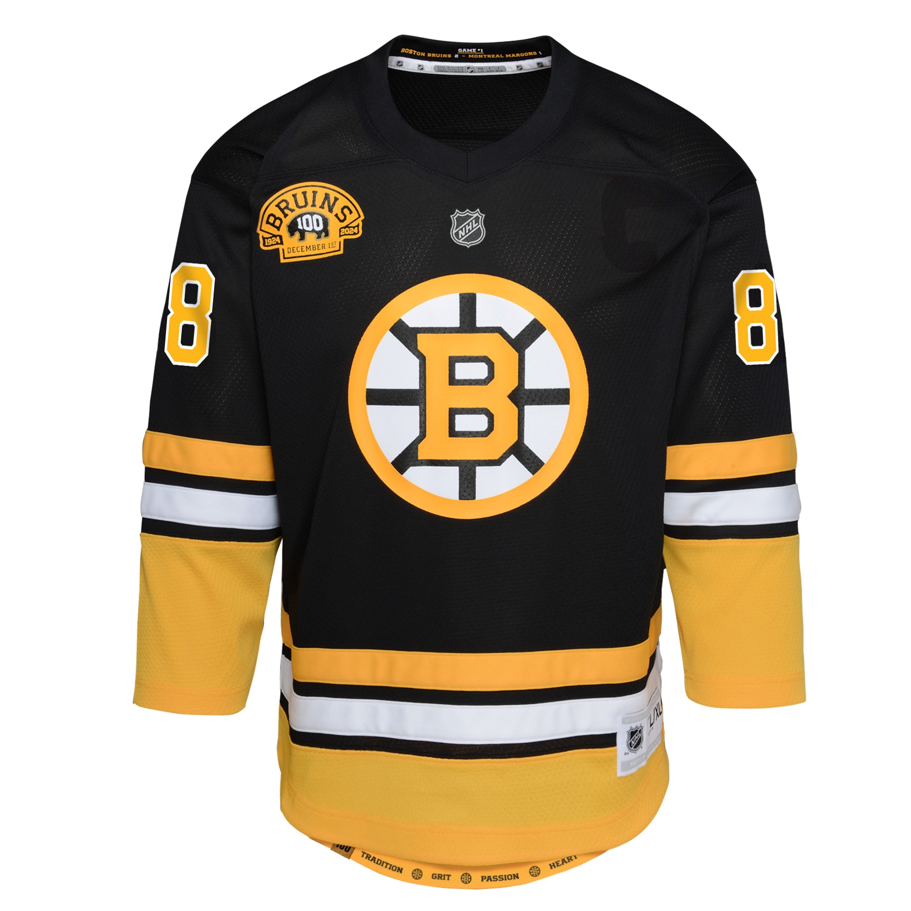 Alternative view of Youth Boston Bruins David Pastrnak Black 100th Anniversary Player Hockey Jersey - JS793 