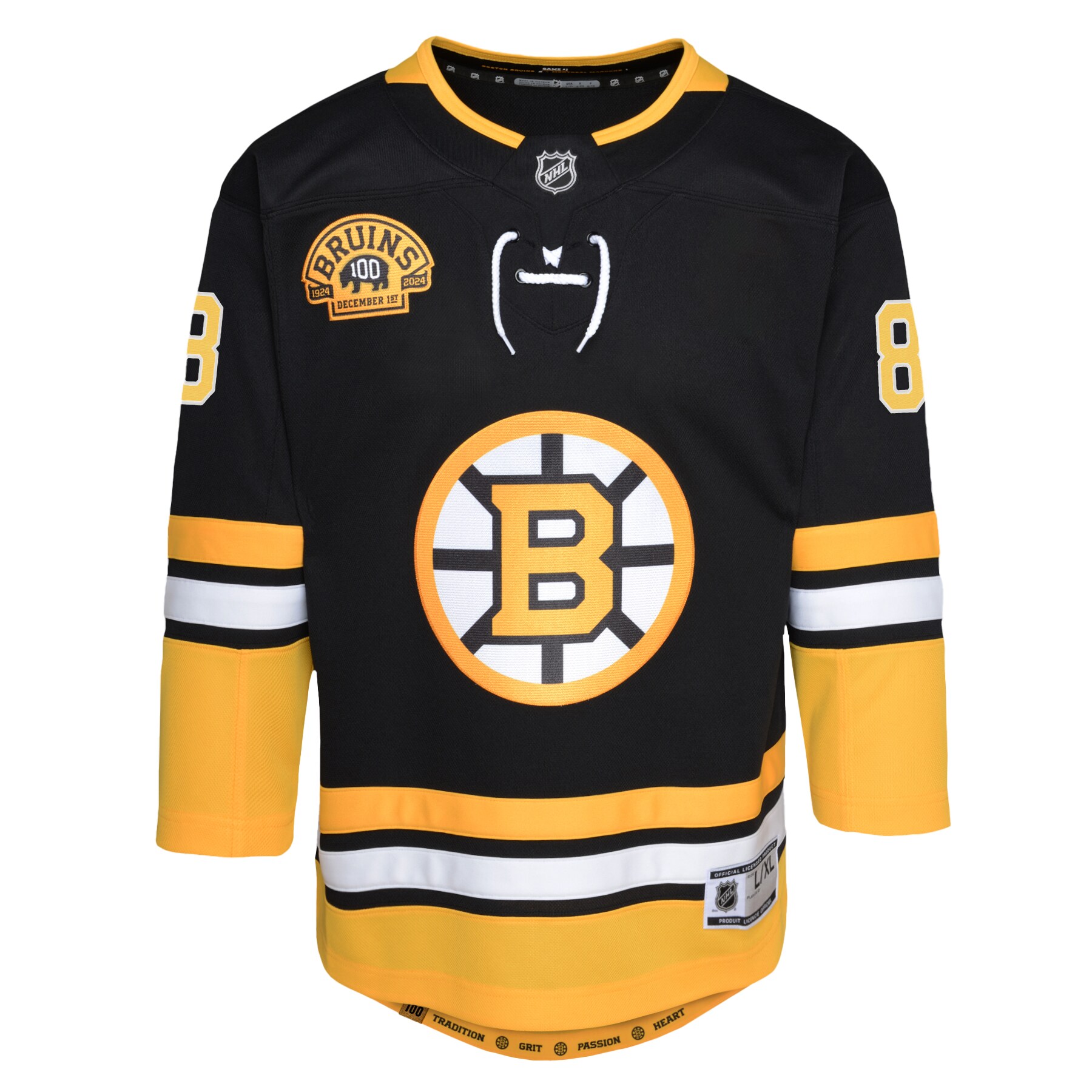 Alternative view of Youth Boston Bruins David Pastrnak Black 100th Anniversary Premier Player Hockey Jersey - JS652 