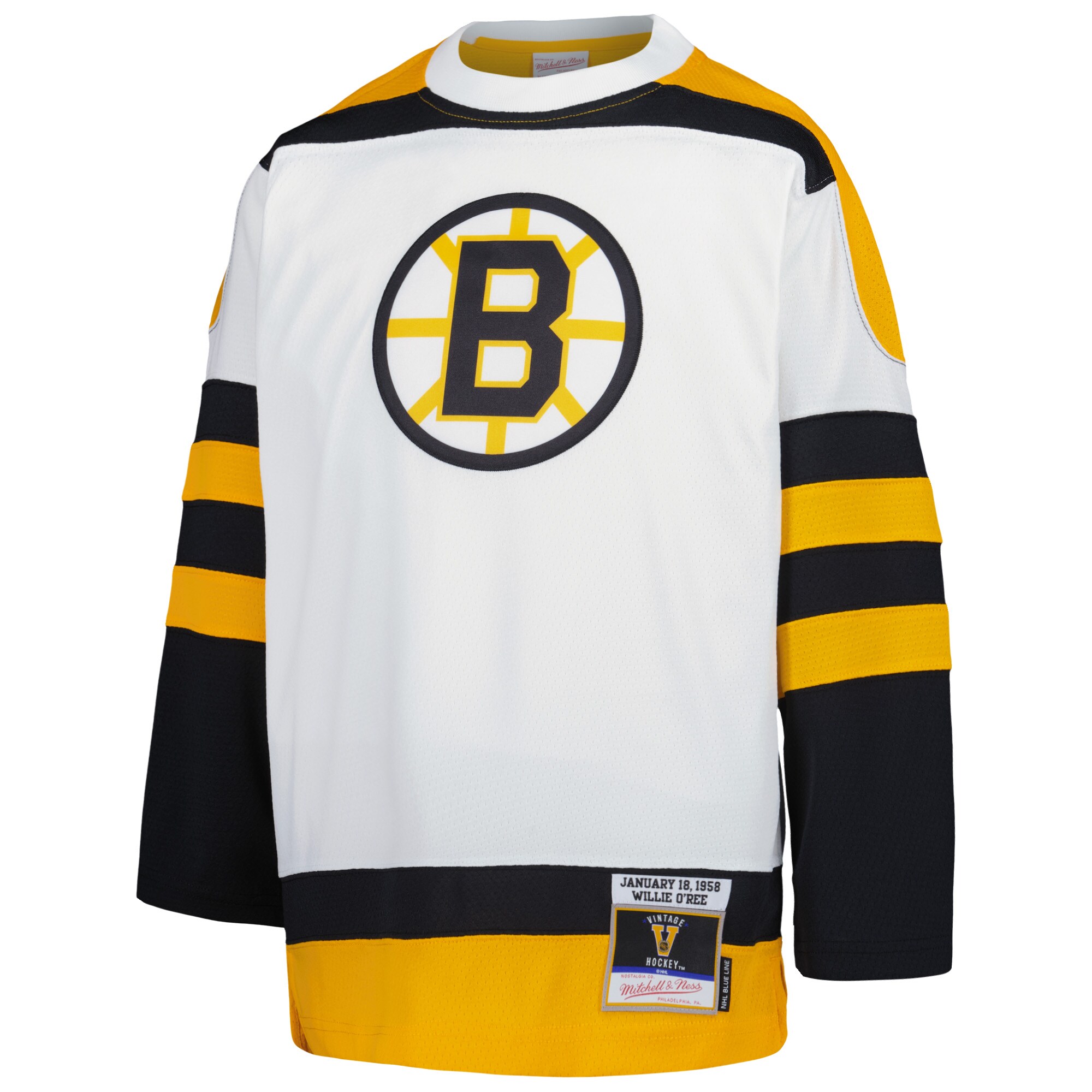 Alternative view of Youth Boston Bruins Willie O'Ree Mitchell & Ness White 1958 Blue Line Player Hockey Jersey - JS416 