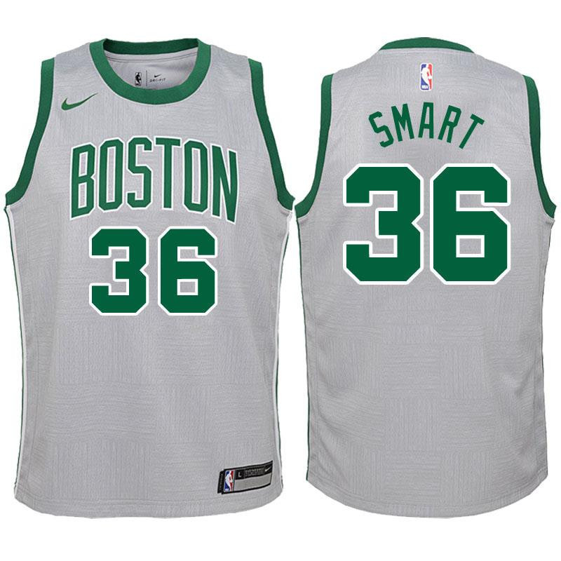 Youth Boston Celtics 36 Marcus Smart Gray Swingman Basketball Jersey-City Edition Basketball Jersey - JS303