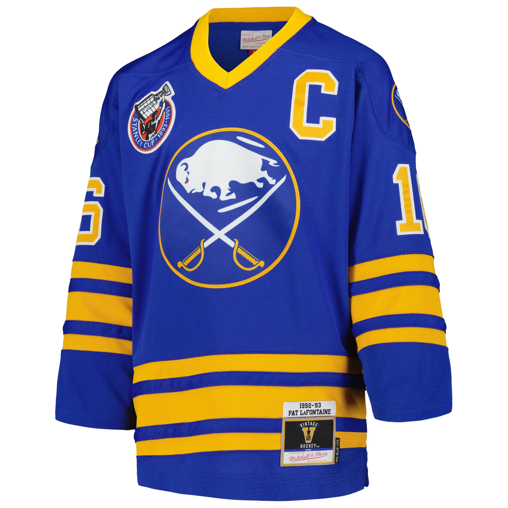 Alternative view of Youth Buffalo Sabres Pat LaFontaine Mitchell & Ness Royal 1992 Blue Line Player Hockey Jersey - JS778 