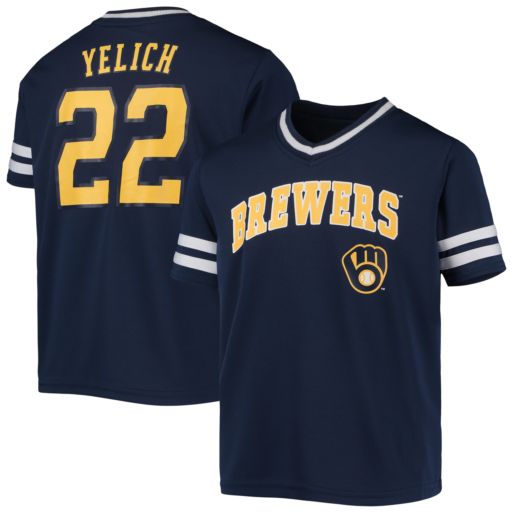 Youth Christian Yelich Navy Milwaukee Brewers Player Logo Baseball Jersey