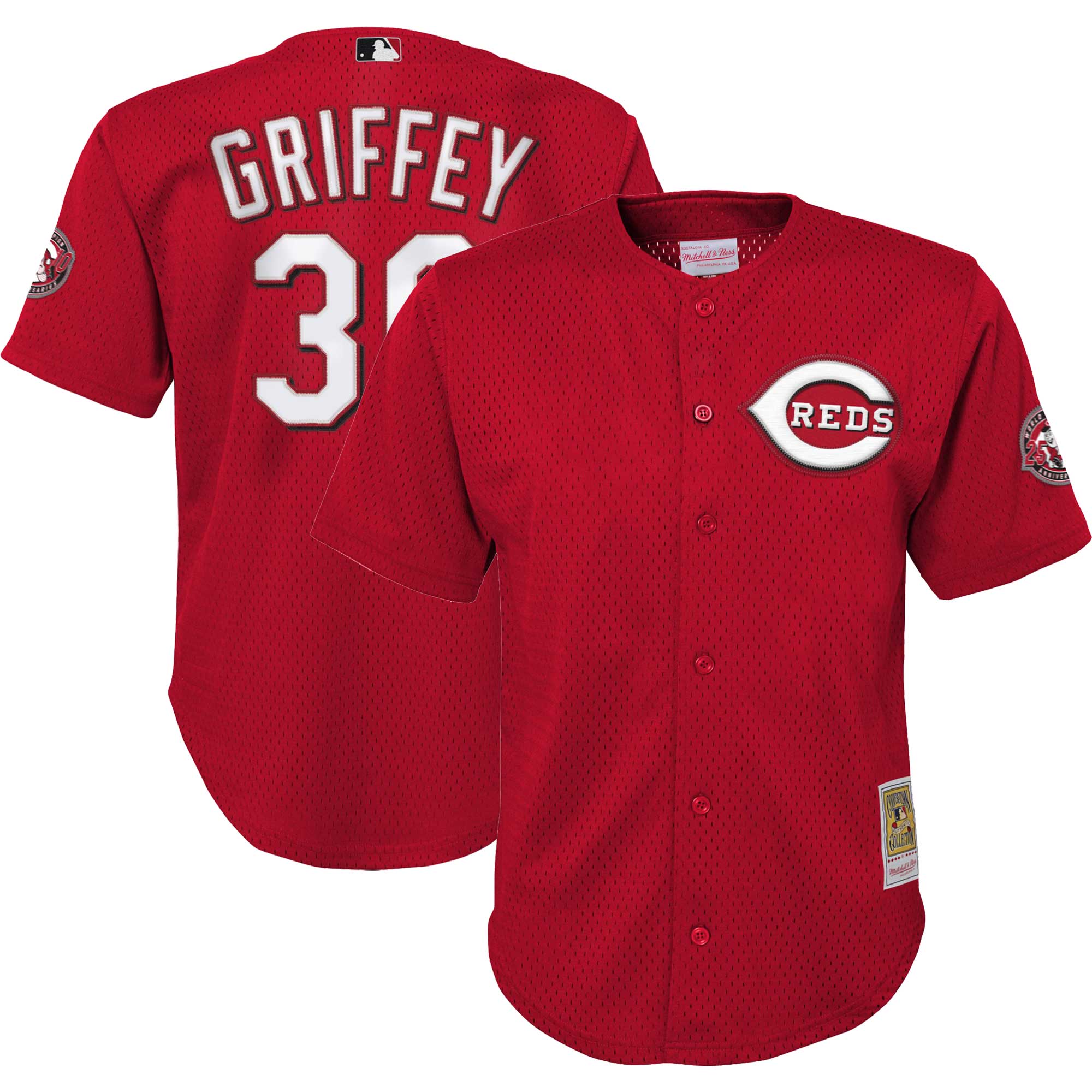 Youth Cincinnati Reds Ken Griffey Jr. Mitchell & Ness Red Cooperstown Collection Mesh Batting Practice Baseball Jersey