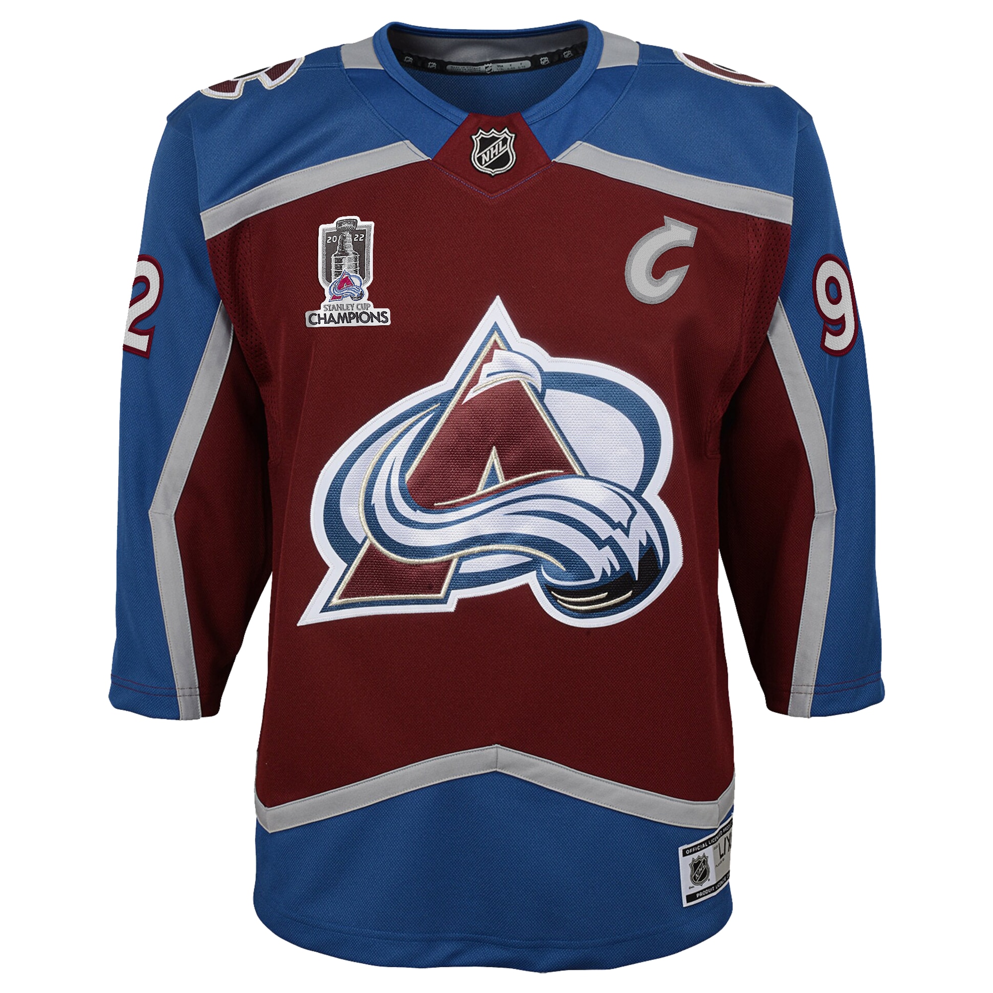 Alternative view of Youth Colorado Avalanche Gabriel Landeskog Burgundy Home 2022 Stanley Cup Champions Premier Player Hockey Jersey - JS471 