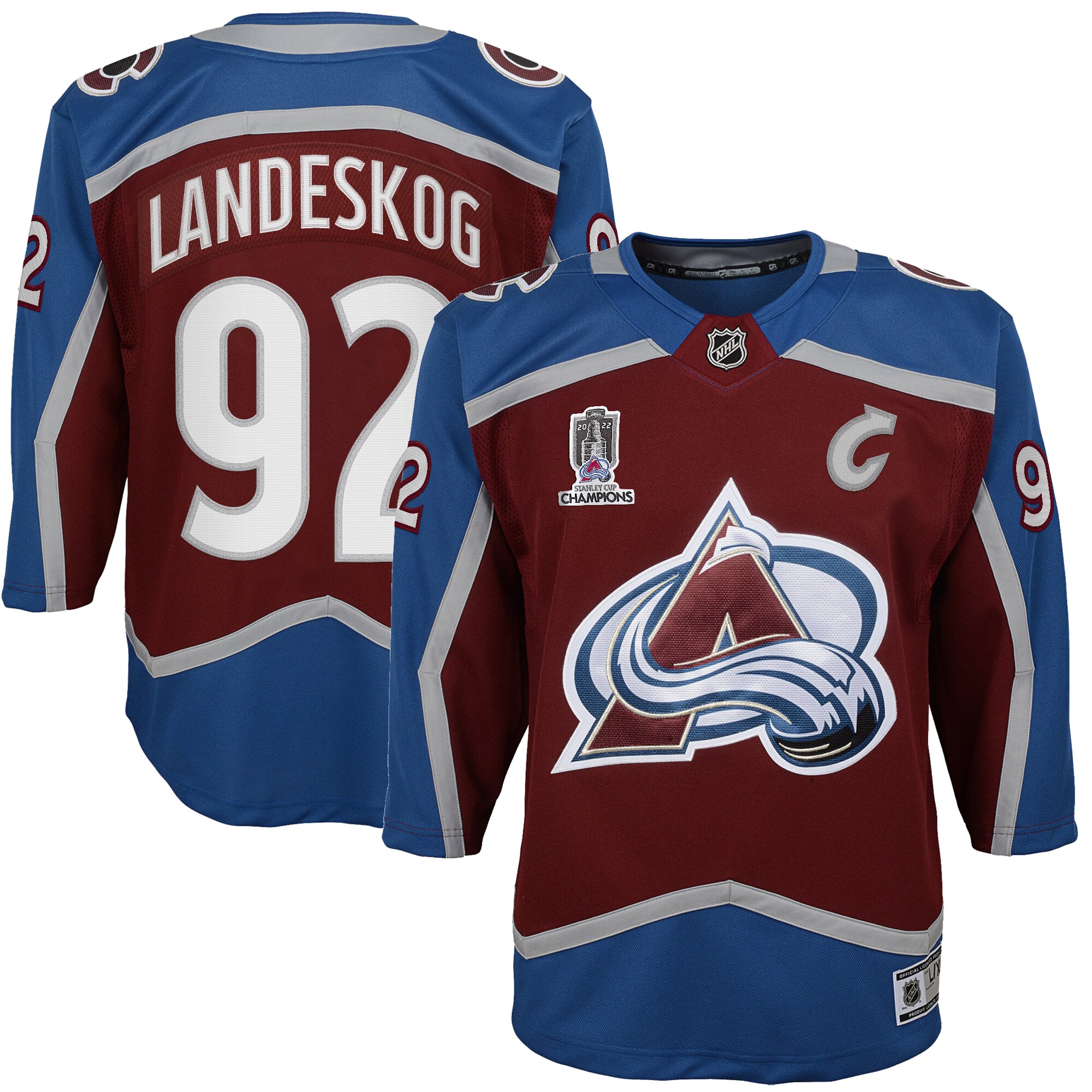Youth Colorado Avalanche Gabriel Landeskog Burgundy Home 2022 Stanley Cup Champions Premier Player Hockey Jersey - JS471 