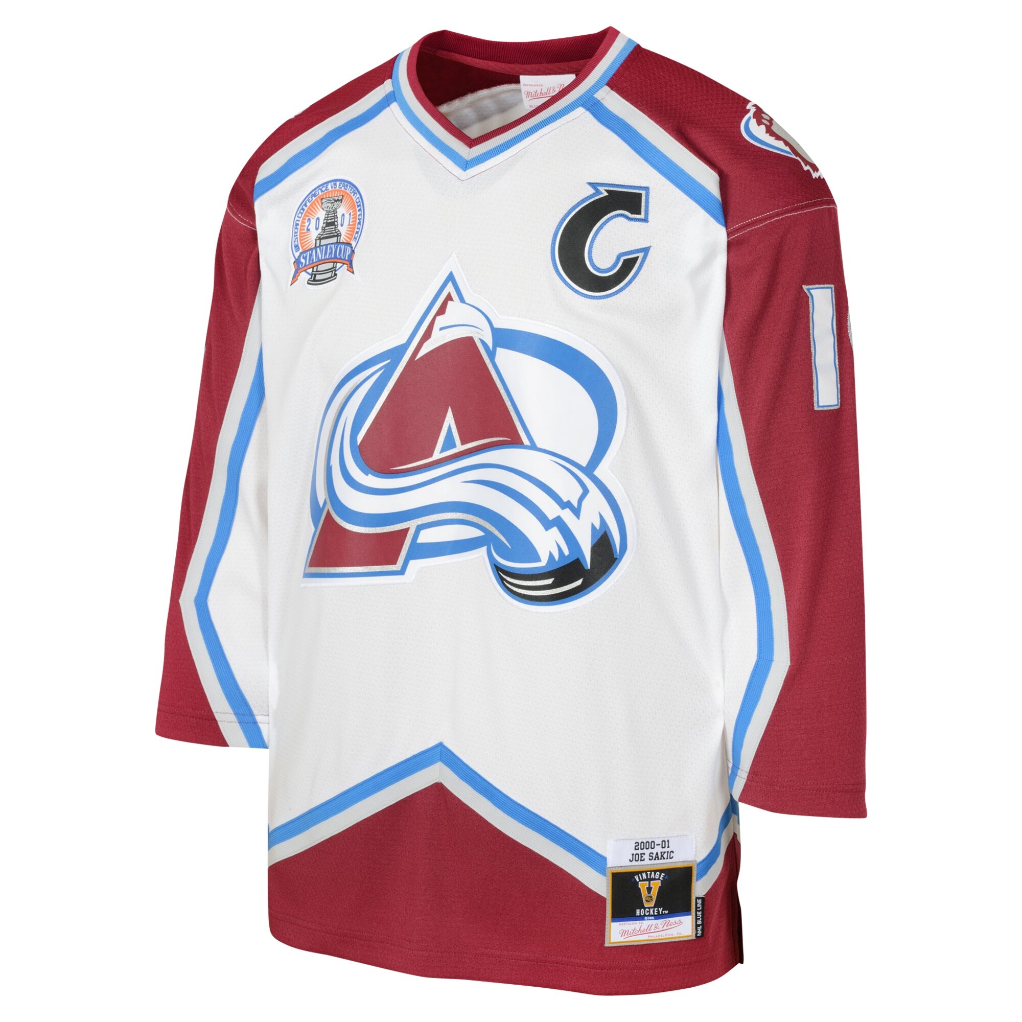 Alternative view of Youth Colorado Avalanche Joe Sakic Mitchell & Ness White 2000 Blue Line Player Hockey Jersey - JS346 
