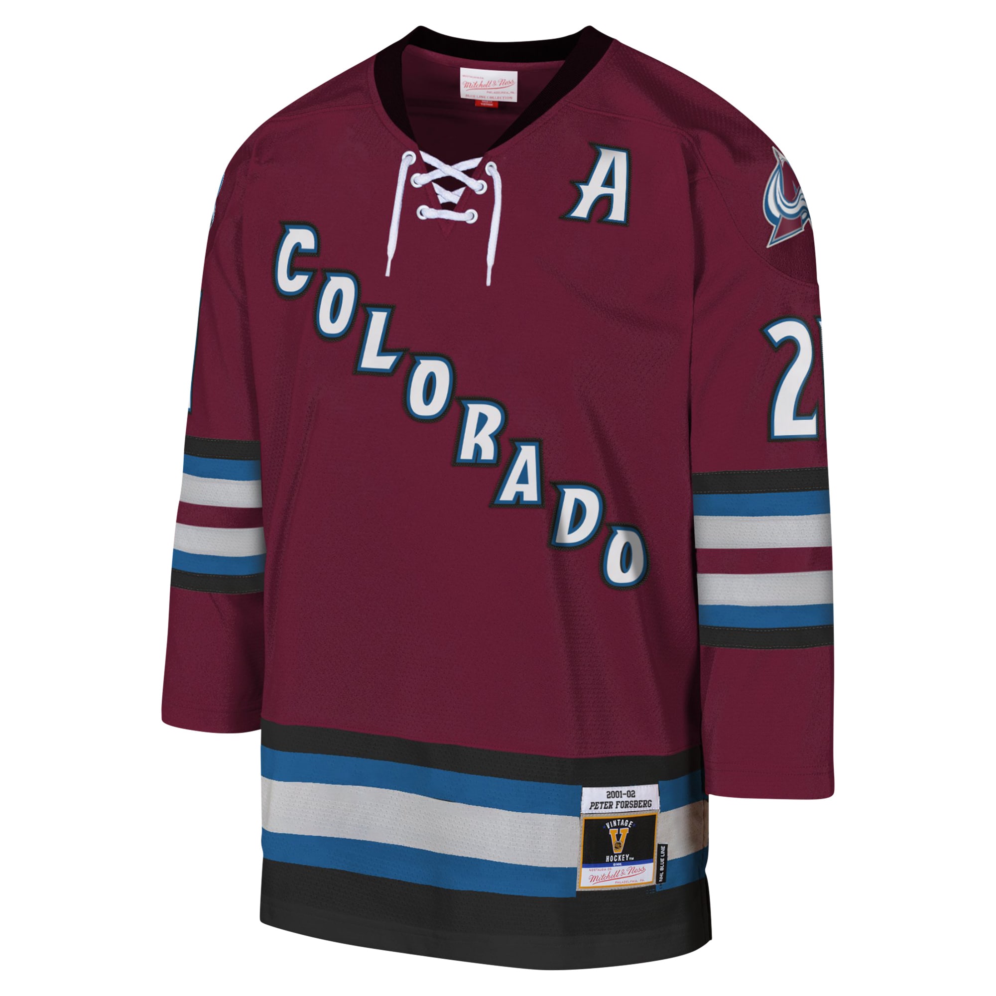 Alternative view of Youth Colorado Avalanche Peter Forsberg Mitchell & Ness Burgundy 2001-02 Blue Line Player Hockey Jersey - JS996 