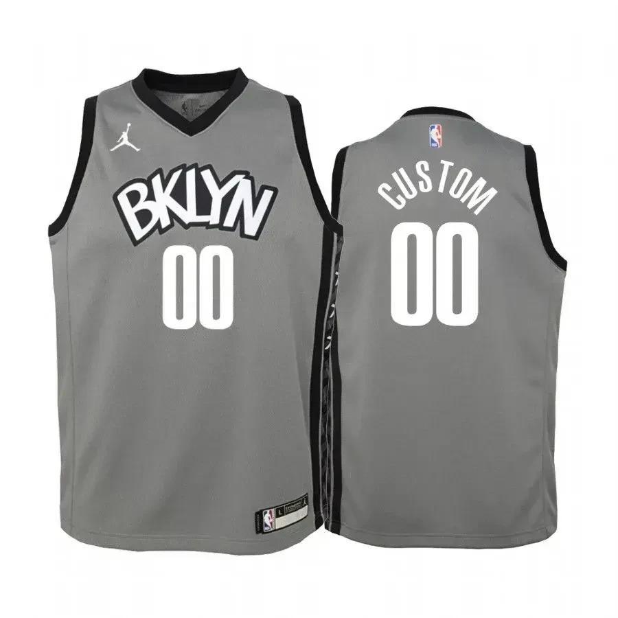 Youth Custom Brooklyn Nets Gray Statet Basketball Jersey Jumpman - JS303 