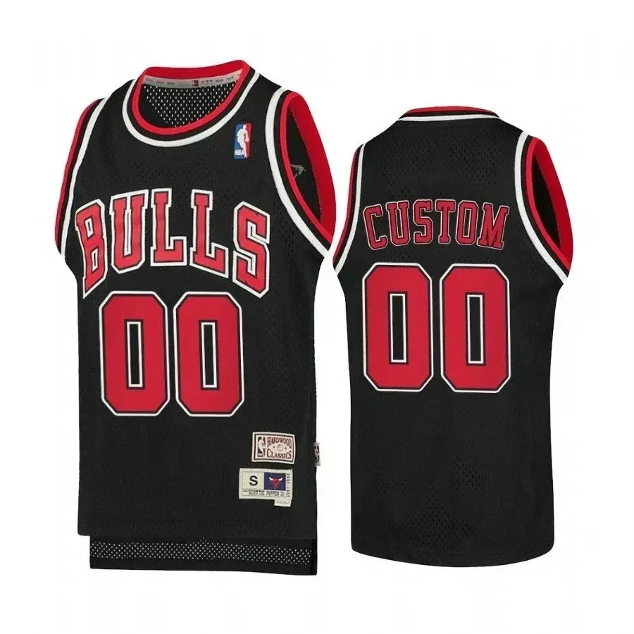 Youth Custom Chicago Bulls Hardwood Classics Basketball Jersey - Black - JS224 