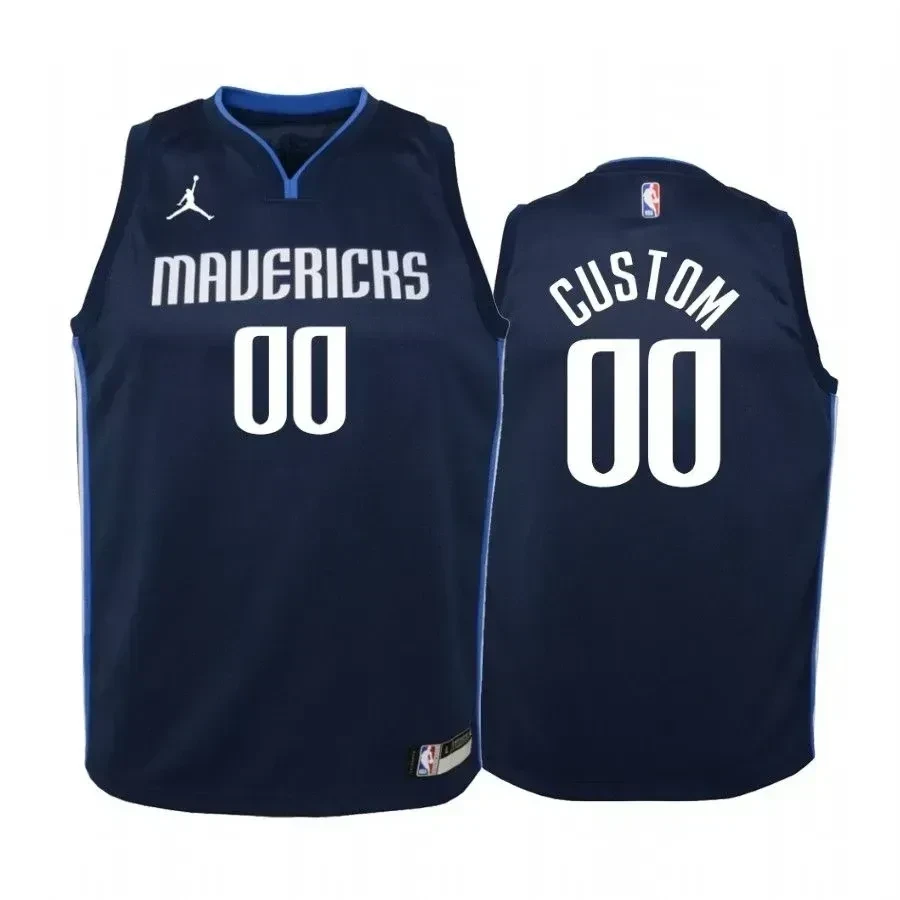 Youth Custom Dallas Mavericks Navy Statet Basketball Jersey Jumpman - JS554 