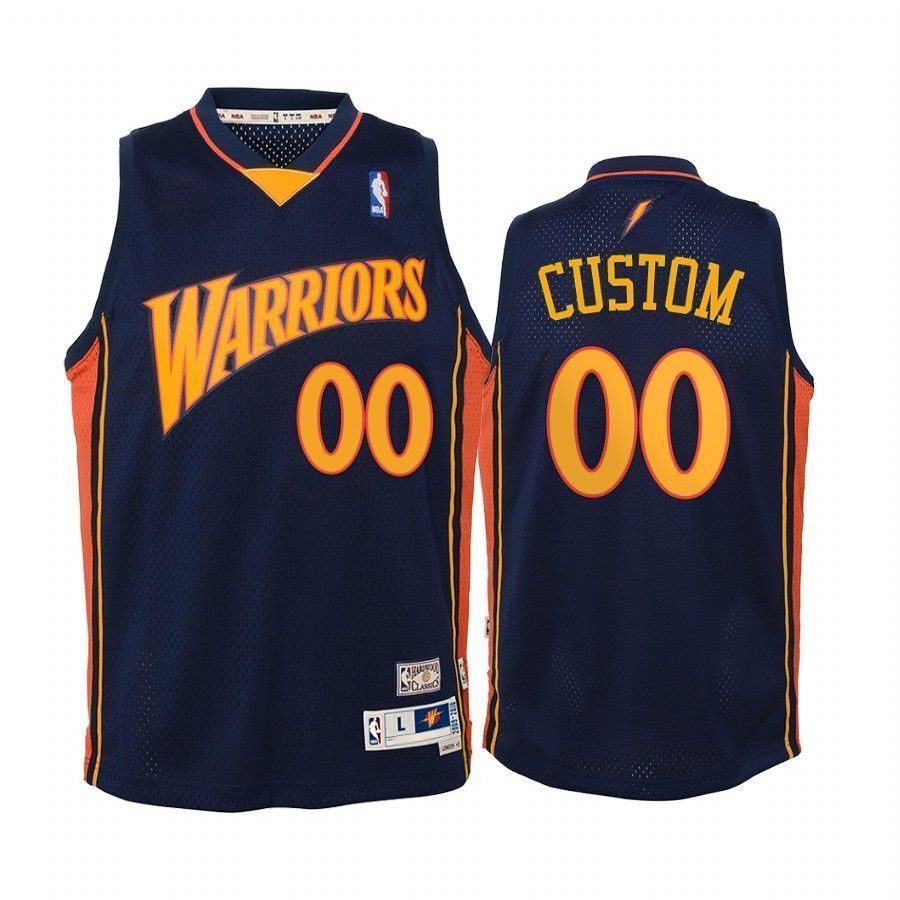 Youth Custom Golden State Warriors Hardwood Classics Basketball Jersey - Navy - JS763 