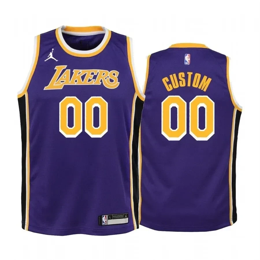 Youth Custom Los Angeles Lakers Purple Statet Basketball Jersey Jumpman - JS715 