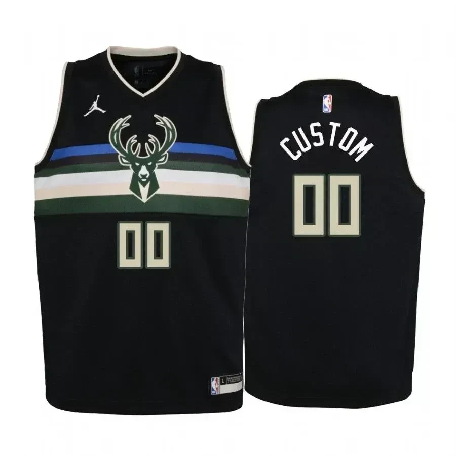 Youth Custom Milwaukee Bucks Black Statet Basketball Jersey Jumpman - JS210 